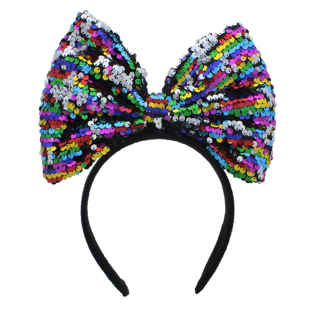 Zac's Alter Ego - Large Rainbow Sequin Bow Headband Costume Headband - Rainbow